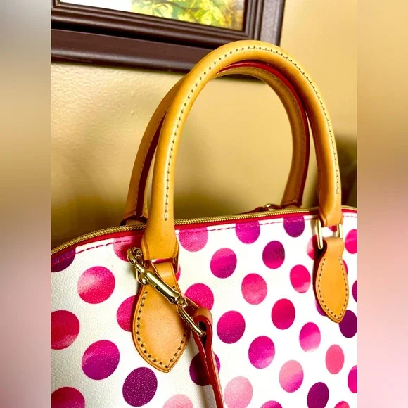 Dooney & Bourke Kendall Pink and Red Polka Dot Satchel - Picture 3 of 14